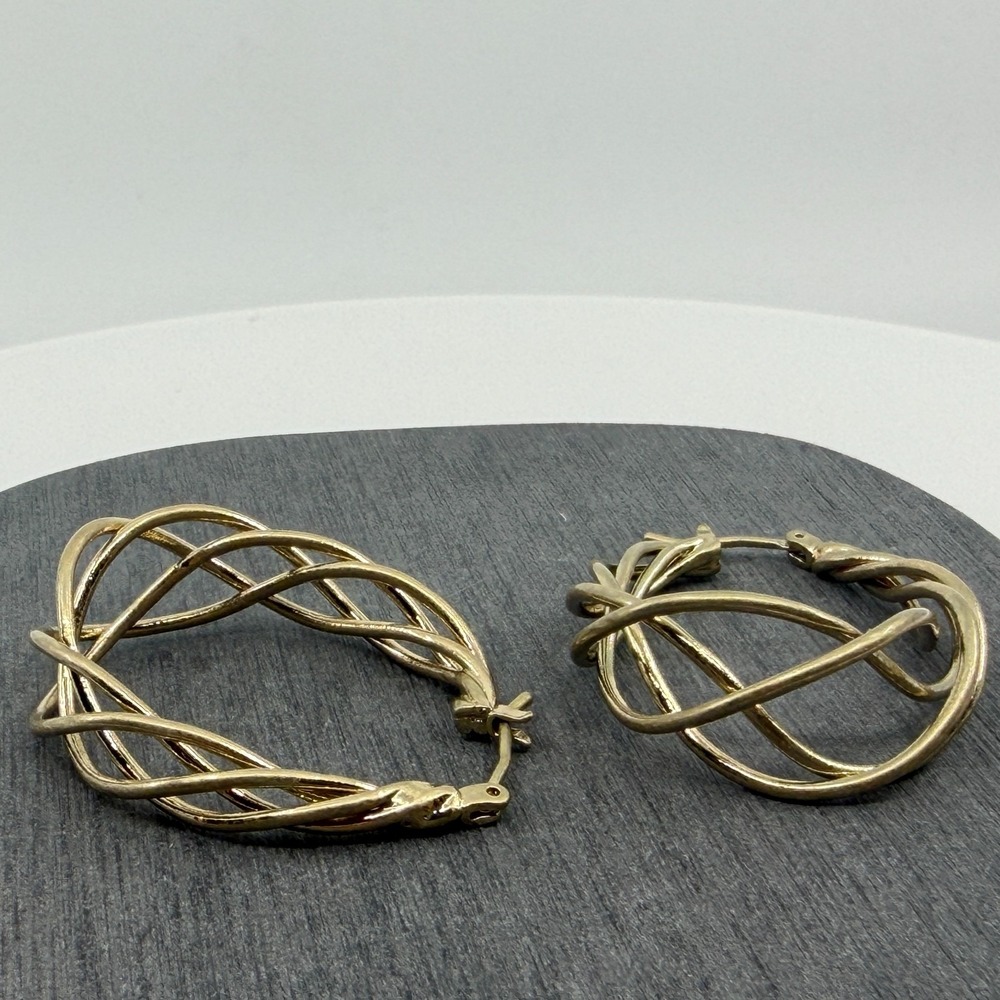 Y2K Gold Tone Twisted Hoop Earrings Interlocking Design Statement Jewelry Gift